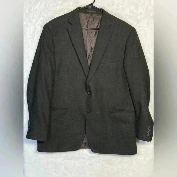 Lauren Ralph Lauren Men’s Tweed Wool Lined Formal Blazer Dark Grey 44R Pockets - Picture 1 of 8